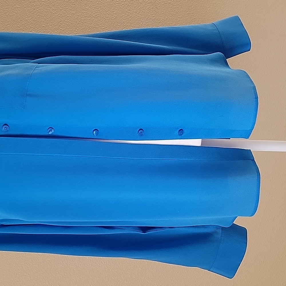 Talbots 100% Silk Blouse S Bright Blue Washable Silk Minimalist Luxe Top - Picture 9 of 17
